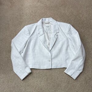 Abercrombie & Fitch White Cropped Tweed Blazer